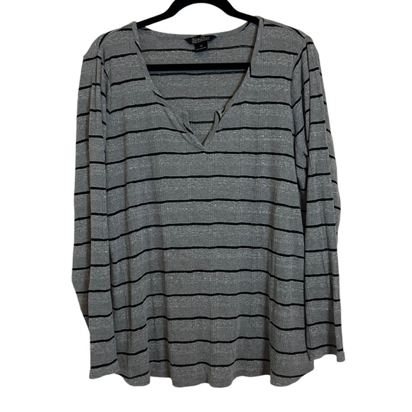 LUCKY BRAND Long Sleeve Gray/Black Striped Top 2X - Picture 2 of 7